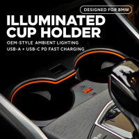 Illuminated Cup Holder Insert for BMW X5/X6/X7 with USB-A & USB-C PD Fast Charging